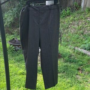 Larry Levine Women Black Light Gray Trousers Stretch  Flat Front Belt Loop Plus